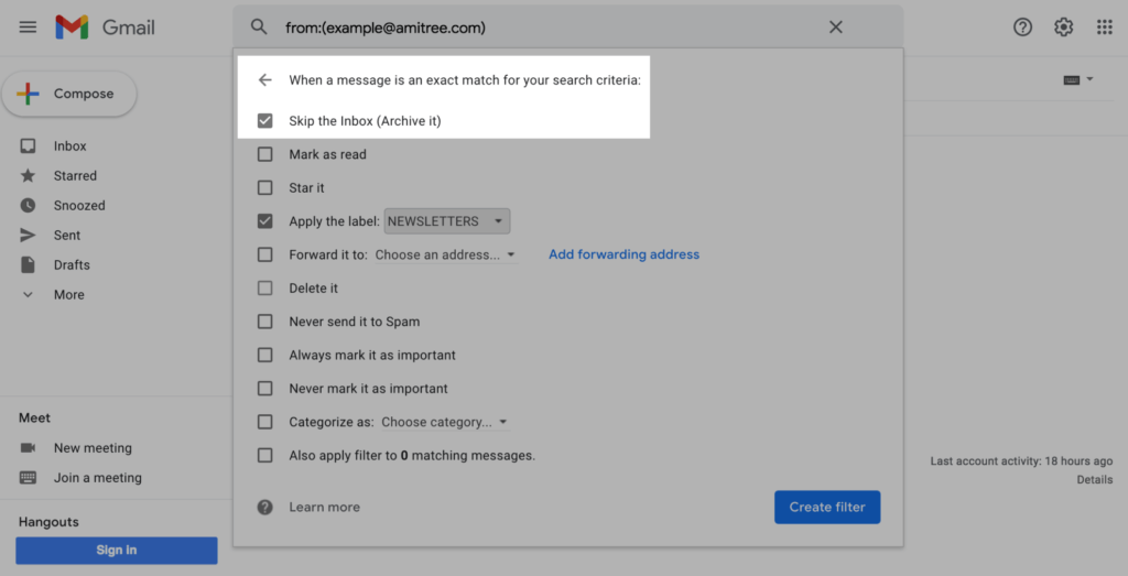 Gmail inbox filtering 