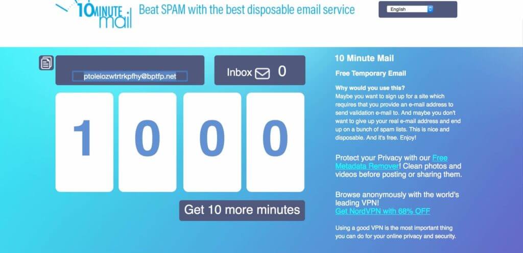 10minutemail - fake email generator of 2021