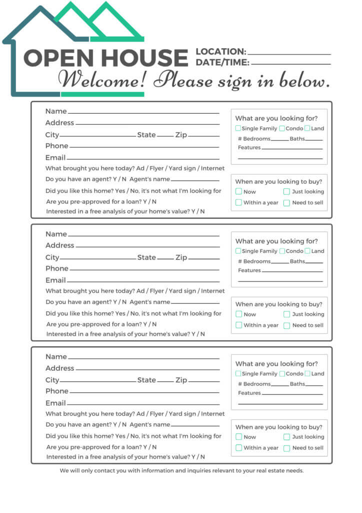 Detailed Questionnaire Sign-in Sheet for Your Next Open House
