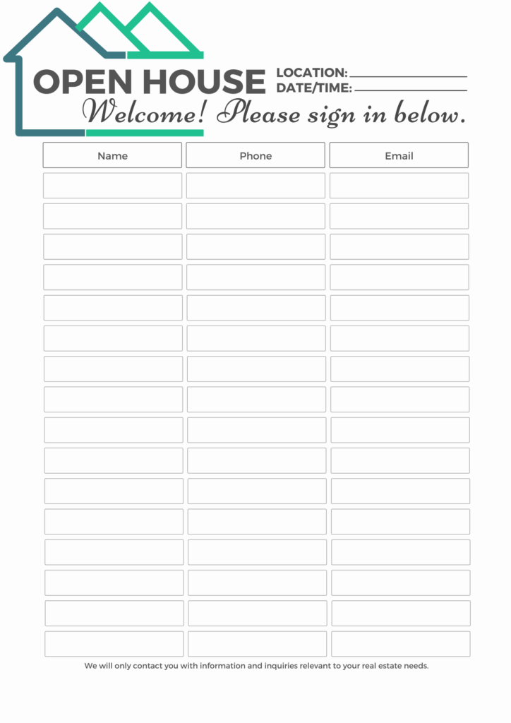 Simple Sign-in Sheet for Your Next Open House