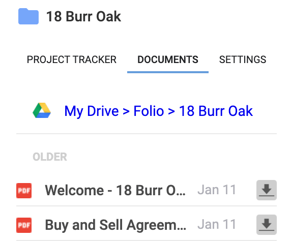 Folio documents tab in Gmail sidebar